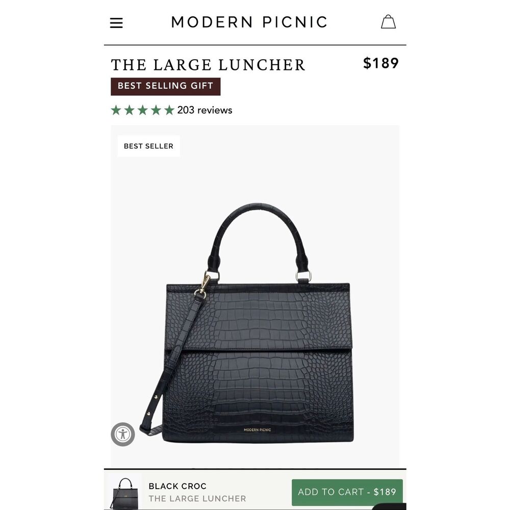 MODERN PICNIC The Large Luncher - Black Croc - NWT Fashionable Lunch Bag - Picture 5 of 12